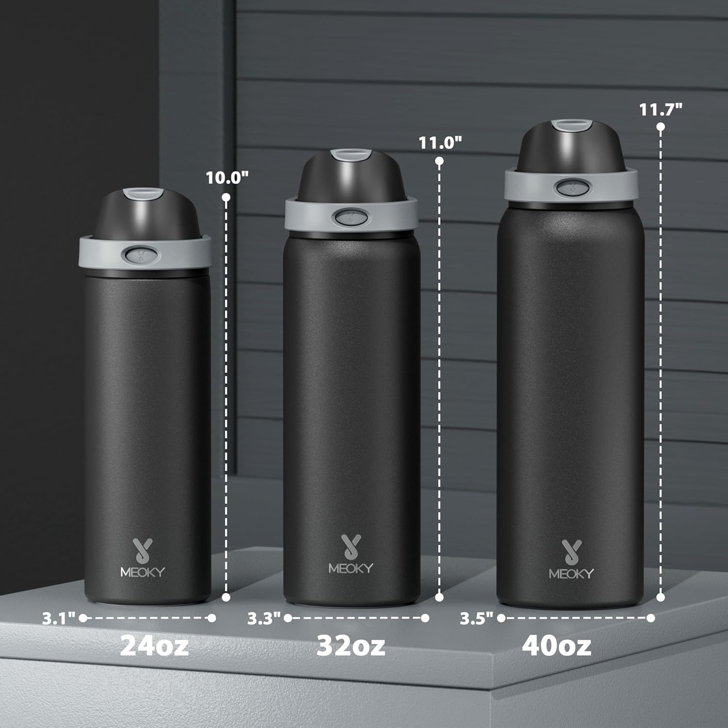 24 oz Insulated Water Bottle for Sports: Meoky Stainless Steel Water Bottle with 2-in-1 Straw and Spout Lid - Leak Proof, Cold for 24 Hours, Fits in Car Cup Holder, BPA-Free for Travel Gym, Night - Image 2