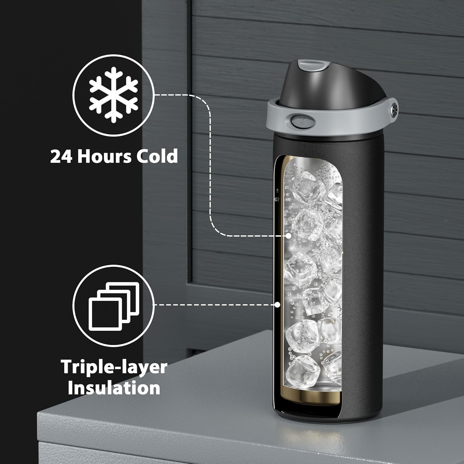 24 oz Insulated Water Bottle for Sports: Meoky Stainless Steel Water Bottle with 2-in-1 Straw and Spout Lid - Leak Proof, Cold for 24 Hours, Fits in Car Cup Holder, BPA-Free for Travel Gym, Night - Image 4