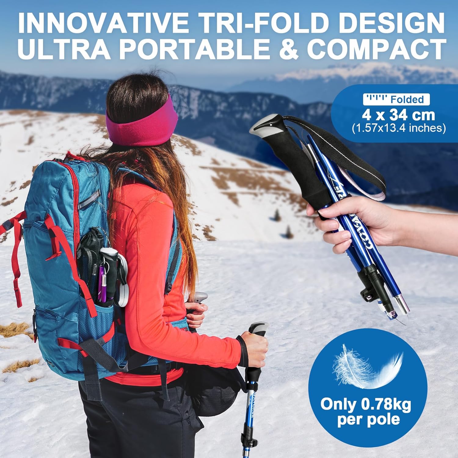 Covacure Trekking Poles Collapsible Hiking Poles - 2 Pcs Aluminum Alloy 7075 Trekking Sticks with Quick Lock System, Telescopic, Collapsible for Hiking, Camping - Image 2