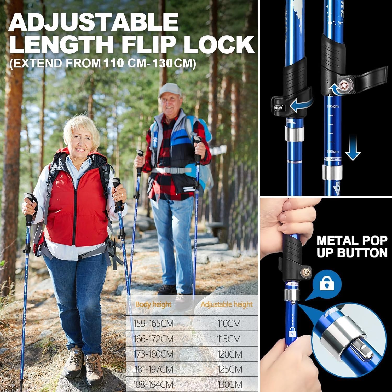 Covacure Trekking Poles Collapsible Hiking Poles - 2 Pcs Aluminum Alloy 7075 Trekking Sticks with Quick Lock System, Telescopic, Collapsible for Hiking, Camping - Image 3