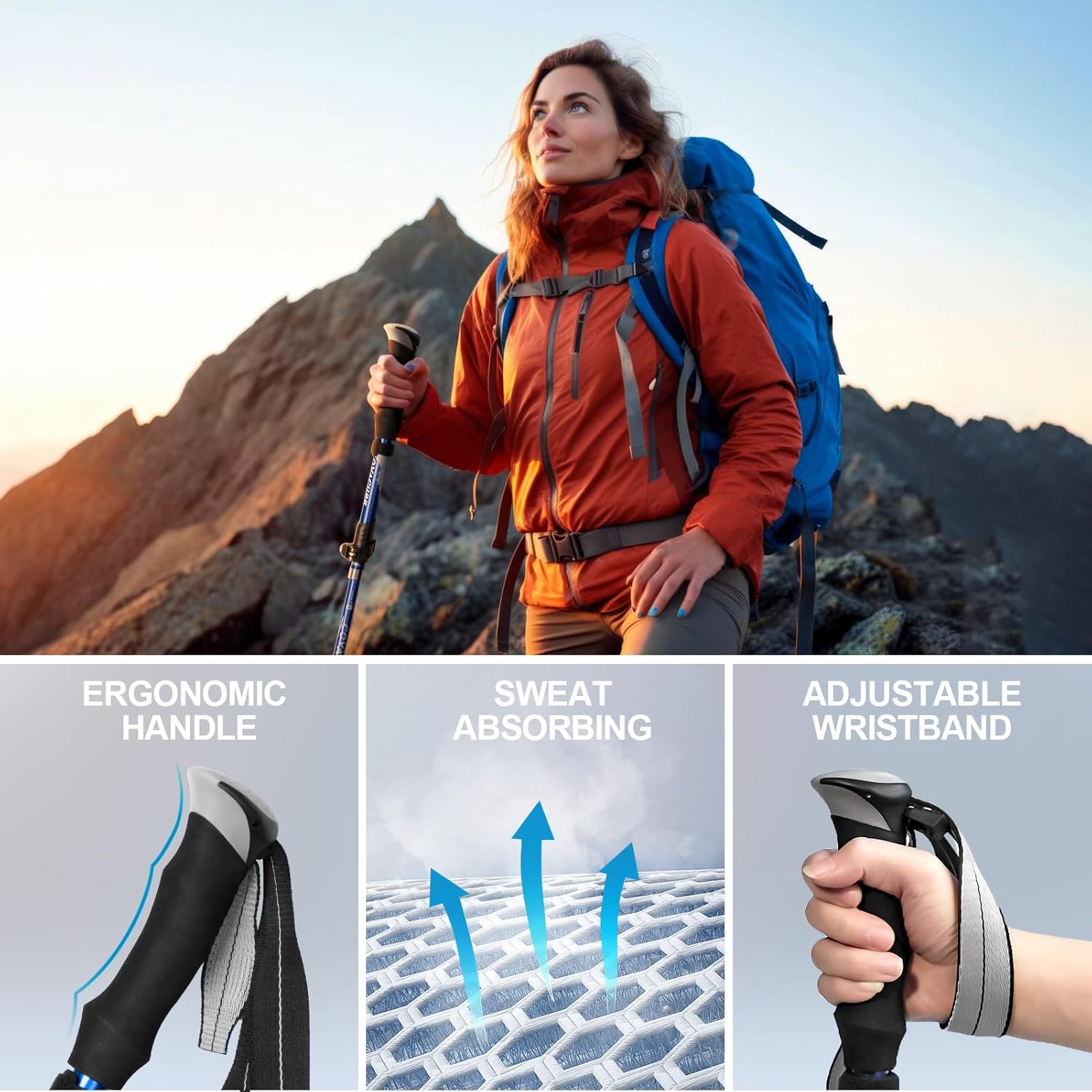 Covacure Trekking Poles Collapsible Hiking Poles - 2 Pcs Aluminum Alloy 7075 Trekking Sticks with Quick Lock System, Telescopic, Collapsible for Hiking, Camping - Image 4