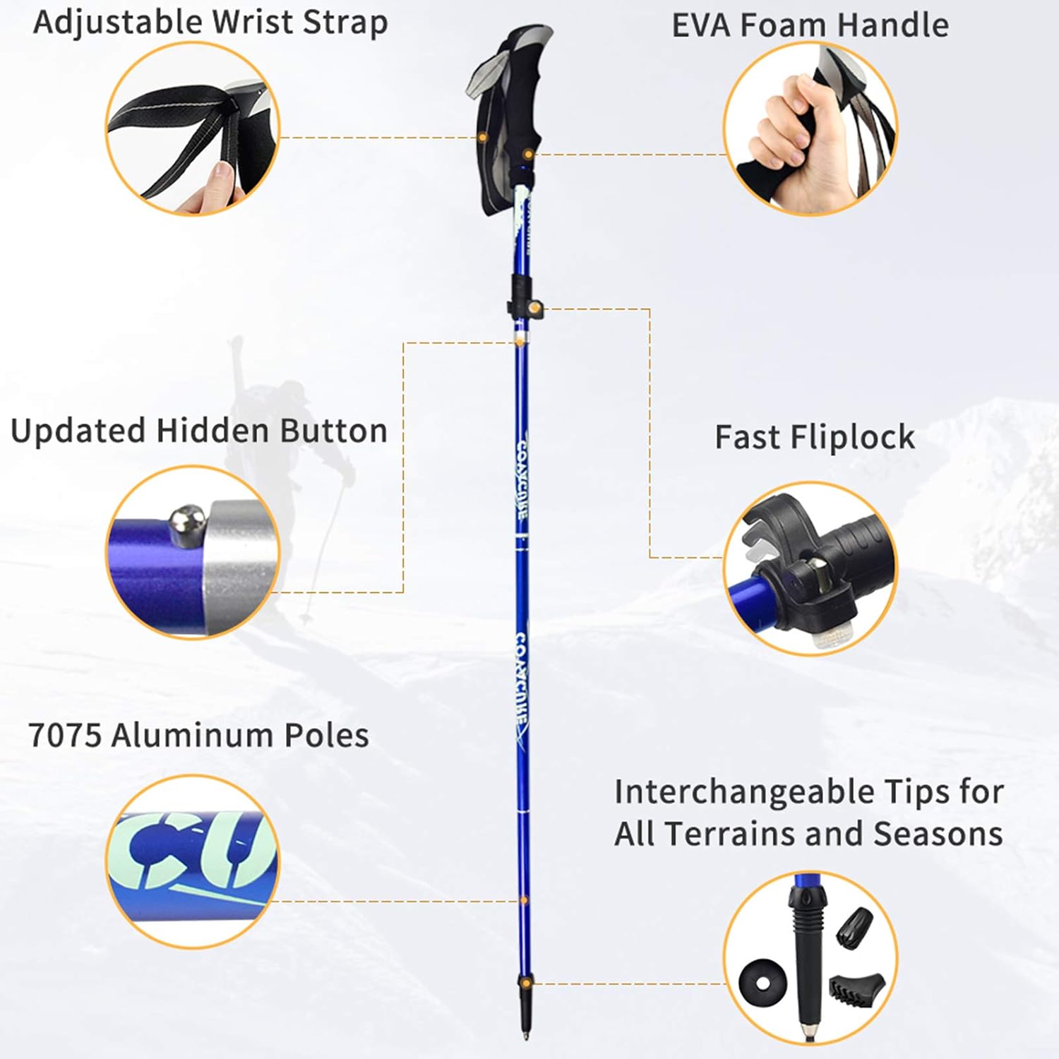 Covacure Trekking Poles Collapsible Hiking Poles - 2 Pcs Aluminum Alloy 7075 Trekking Sticks with Quick Lock System, Telescopic, Collapsible for Hiking, Camping - Image 8
