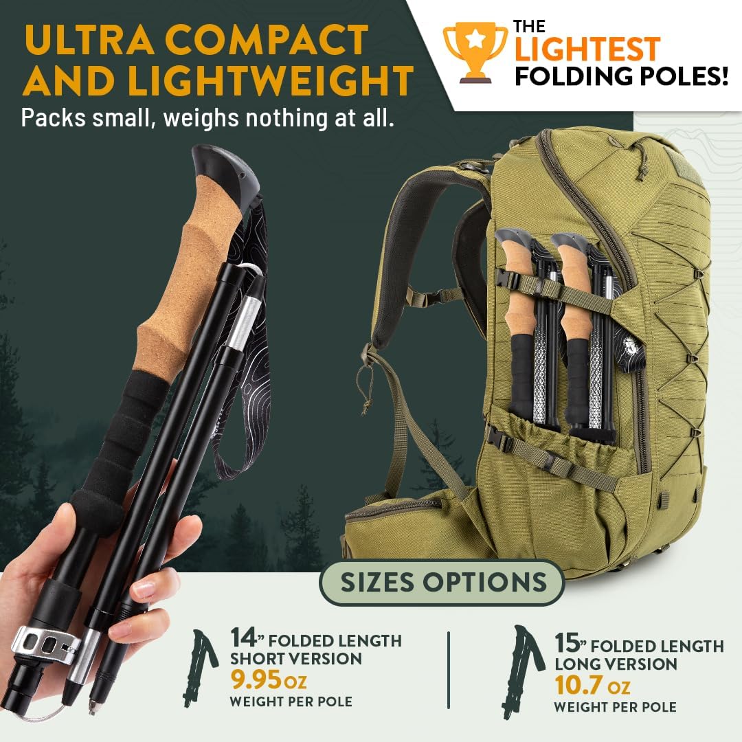 Premium Foldable Hiking Poles by USA Brand - Adjustable, Lightweight Trekking Poles Made of Aircraft Aluminum, Metal Locks Cork EVA Grips - Image 2