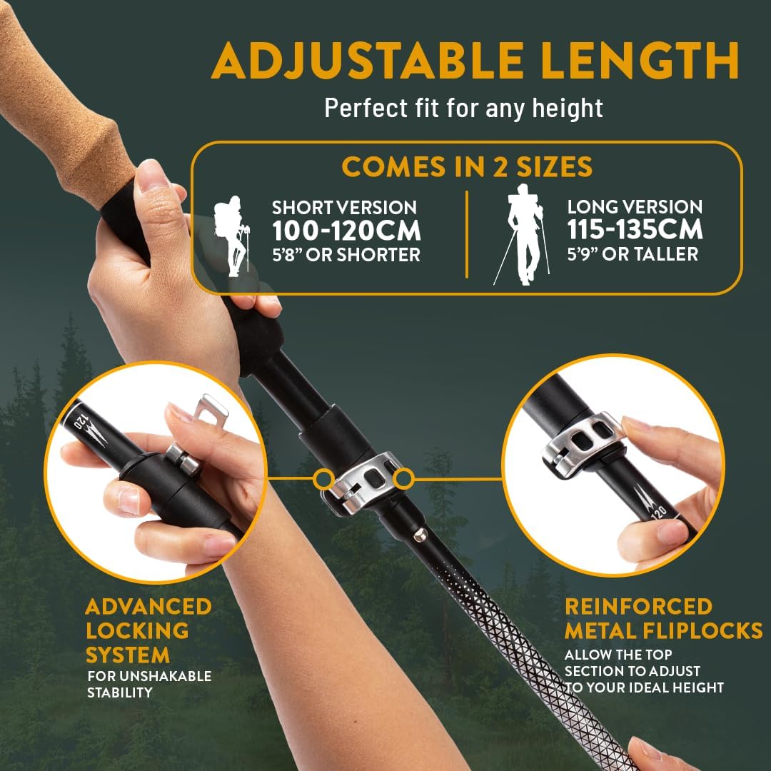 Premium Foldable Hiking Poles by USA Brand - Adjustable, Lightweight Trekking Poles Made of Aircraft Aluminum, Metal Locks Cork EVA Grips - Image 4