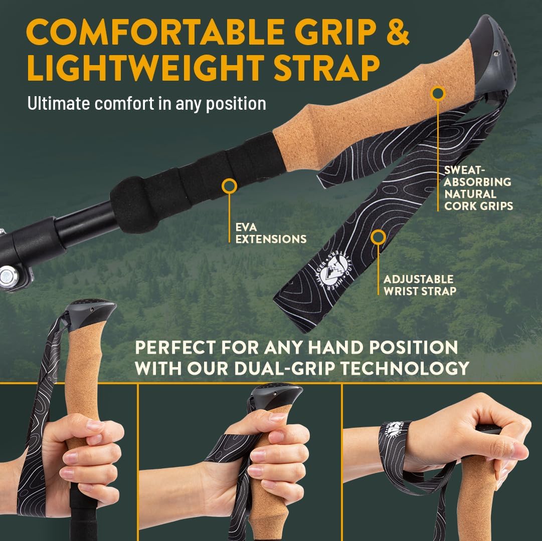 Premium Foldable Hiking Poles by USA Brand - Adjustable, Lightweight Trekking Poles Made of Aircraft Aluminum, Metal Locks Cork EVA Grips - Image 5