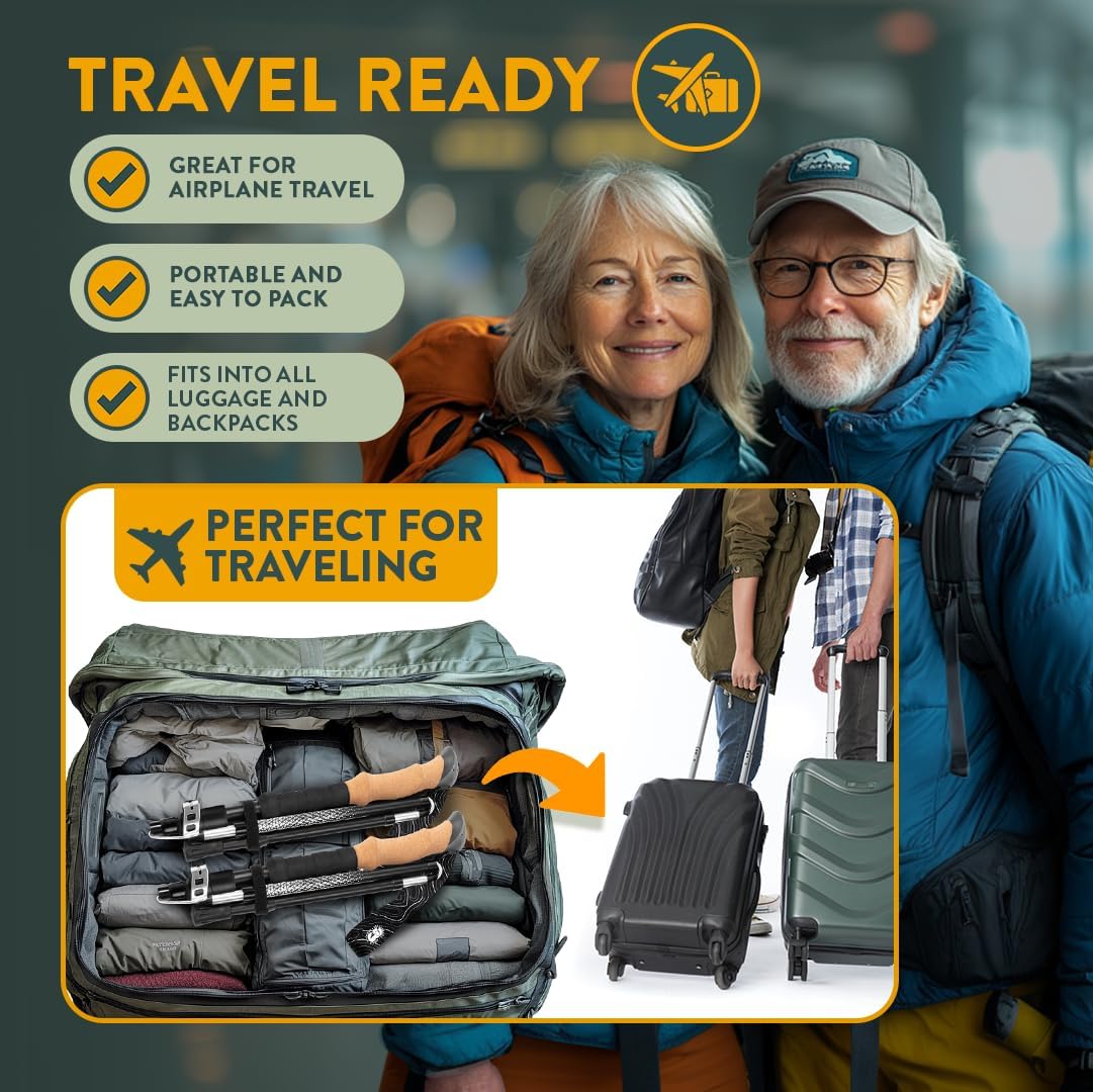 Premium Foldable Hiking Poles by USA Brand - Adjustable, Lightweight Trekking Poles Made of Aircraft Aluminum, Metal Locks Cork EVA Grips - Image 7