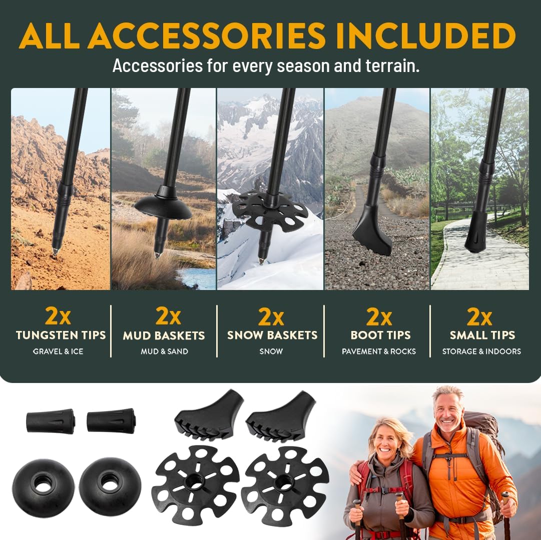 Premium Foldable Hiking Poles by USA Brand - Adjustable, Lightweight Trekking Poles Made of Aircraft Aluminum, Metal Locks Cork EVA Grips - Image 8